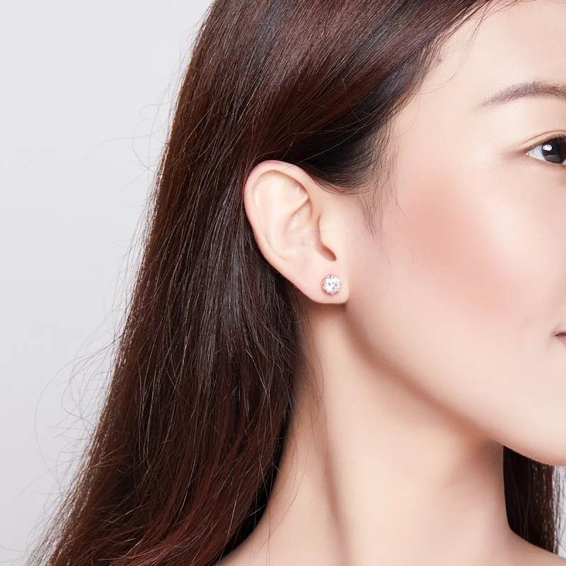 (image for) Pandora Style Rose Gold Light Stud Earrings - SCE499-C - View 7