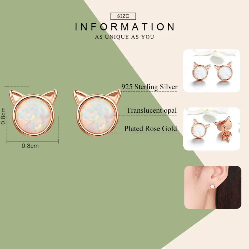 (image for) Pandora Style Rose Gold Meow Star Stud Earrings - SCE538 - View 2