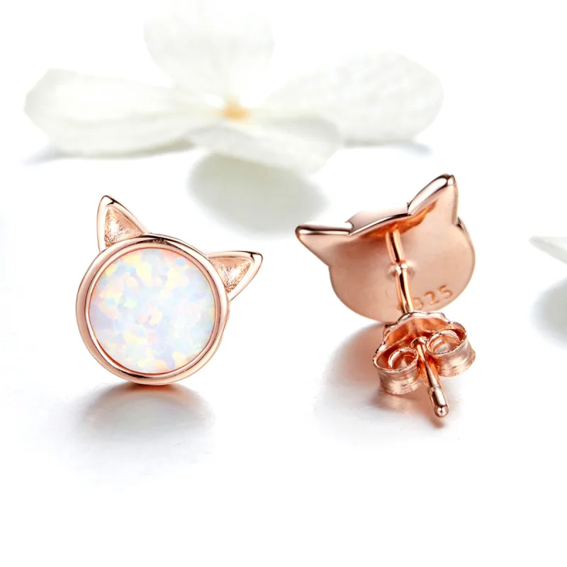 (image for) Pandora Style Rose Gold Meow Star Stud Earrings - SCE538 - View 4