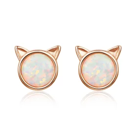 Pandora Style Rose Gold Meow Star Stud Earrings - SCE538