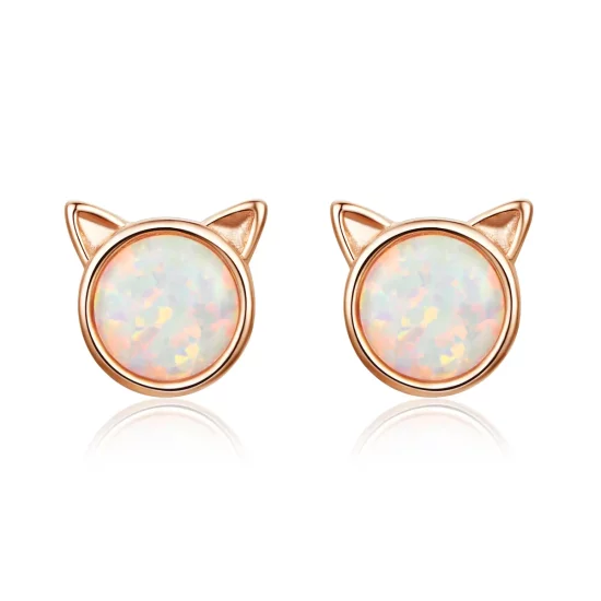 Pandora Style Rose Gold Meow Star Stud Earrings - SCE538