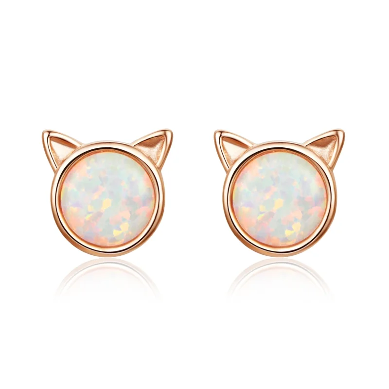 (image for) Pandora Style Rose Gold Meow Star Stud Earrings - SCE538 - Product Image