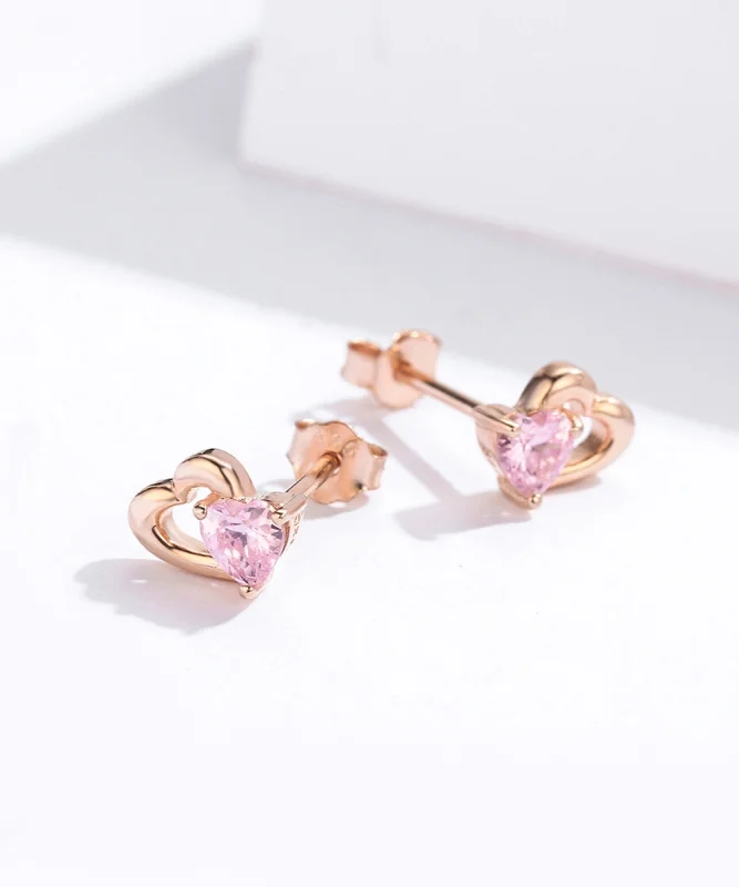 (image for) Pandora Style Rose Gold Palpitation Stud Earrings - SCE090-C - View 2