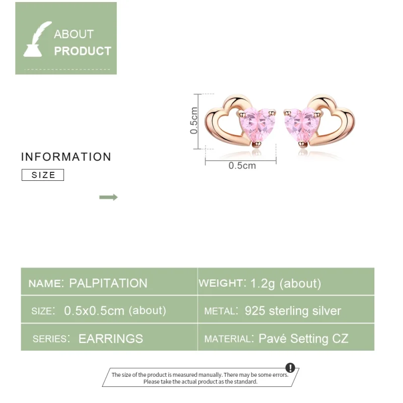 (image for) Pandora Style Rose Gold Palpitation Stud Earrings - SCE090-C - View 4