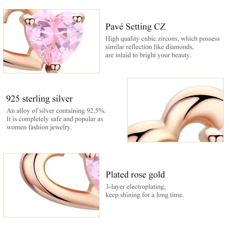 (image for) Pandora Style Rose Gold Palpitation Stud Earrings - SCE090-C - View 5