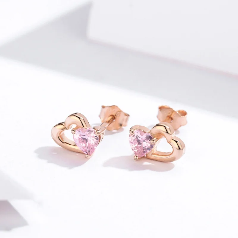(image for) Pandora Style Rose Gold Palpitation Stud Earrings - SCE090-C - View 3