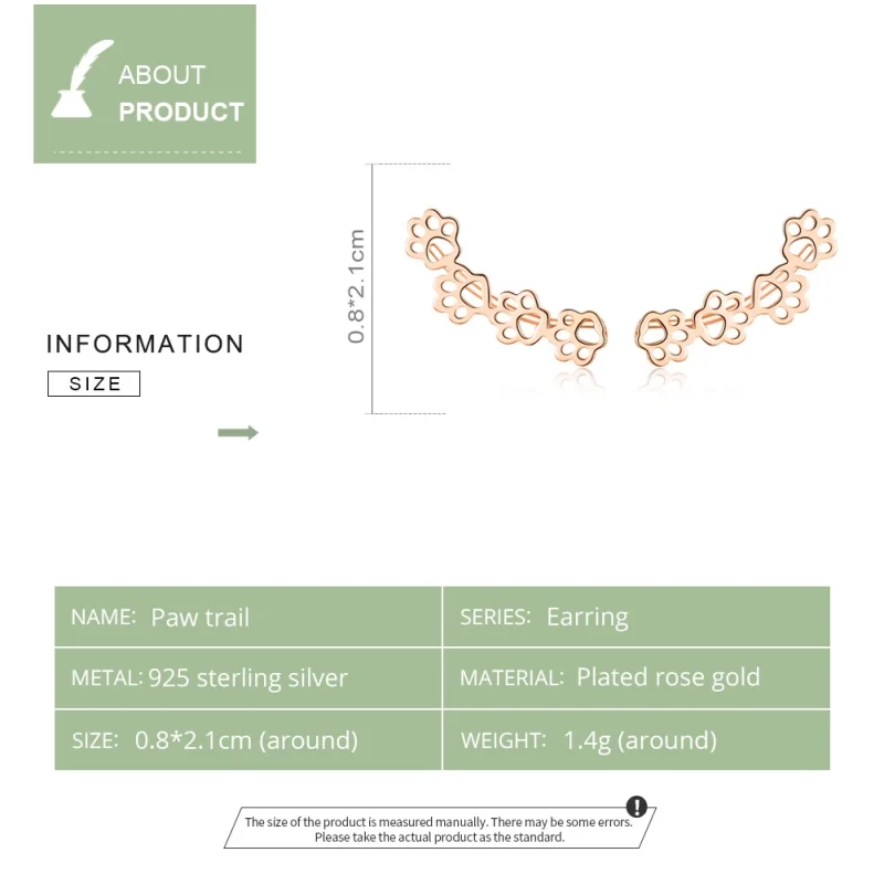 (image for) Pandora Style Rose Gold Paw Trail Stud Earrings - SCE430-C - View 2