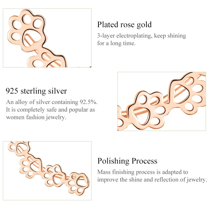 (image for) Pandora Style Rose Gold Paw Trail Stud Earrings - SCE430-C - View 3