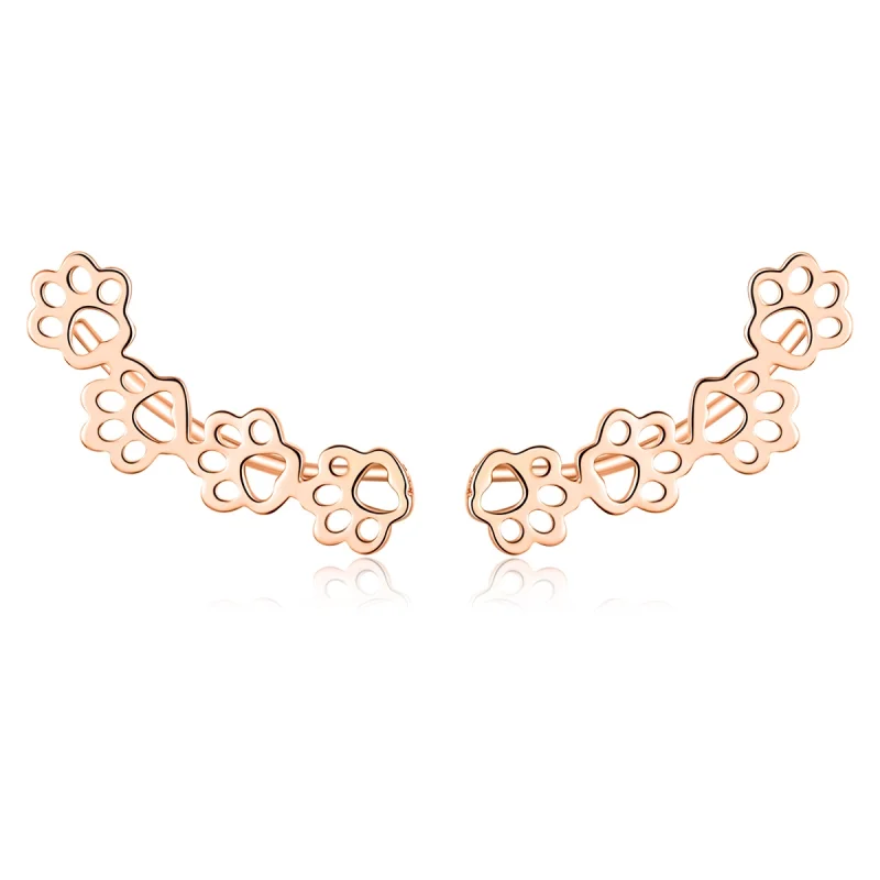 (image for) Pandora Style Rose Gold Paw Trail Stud Earrings - SCE430-C - Product Image