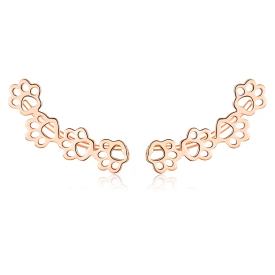 Pandora Style Rose Gold Paw Trail Stud Earrings - SCE430-C