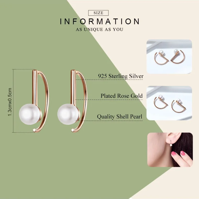 (image for) Pandora Style Rose Gold Pearl Hanging Earrings - SCE604 - View 3