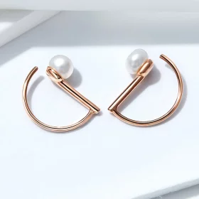 Pandora Style Rose Gold Pearl Hanging Earrings - SCE604 Pandora Style Rose Gold Pearl Hanging Earrings - SCE604