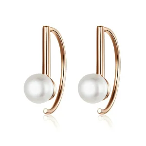 (image for) Pandora Style Rose Gold Pearl Hanging Earrings - SCE604