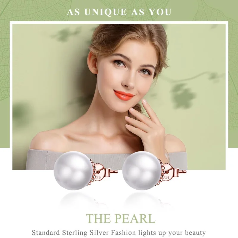 (image for) Pandora Style Rose Gold Pearl Stud Earrings - SCE609 - View 2