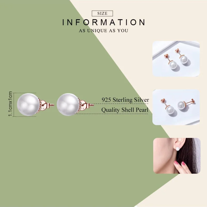 (image for) Pandora Style Rose Gold Pearl Stud Earrings - SCE609 - View 3