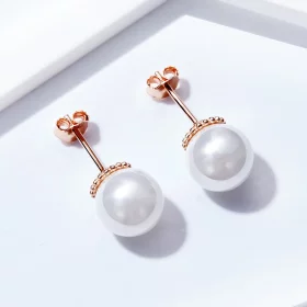 Pandora Style Rose Gold Pearl Stud Earrings - SCE609 Pandora Style Rose Gold Pearl Stud Earrings - SCE609