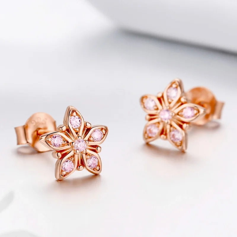 (image for) Pandora Style Rose Gold Pink Daisy Stud Earrings - BSE034 - View 4
