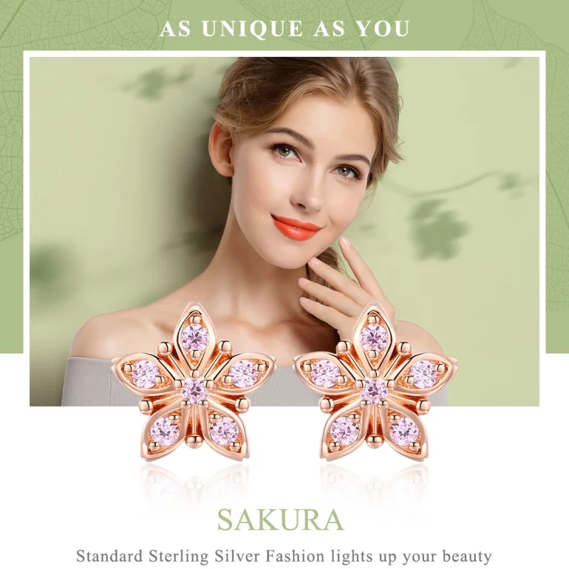 (image for) Pandora Style Rose Gold Pink Daisy Stud Earrings - BSE034 - View 6