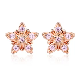 Pandora Style Rose Gold Pink Daisy Stud Earrings - BSE034 Pandora Style Rose Gold Pink Daisy Stud Earrings - BSE034