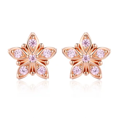 Pandora Style Rose Gold Pink Daisy Stud Earrings - BSE034