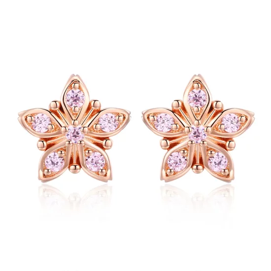 Pandora Style Rose Gold Pink Daisy Stud Earrings - BSE034