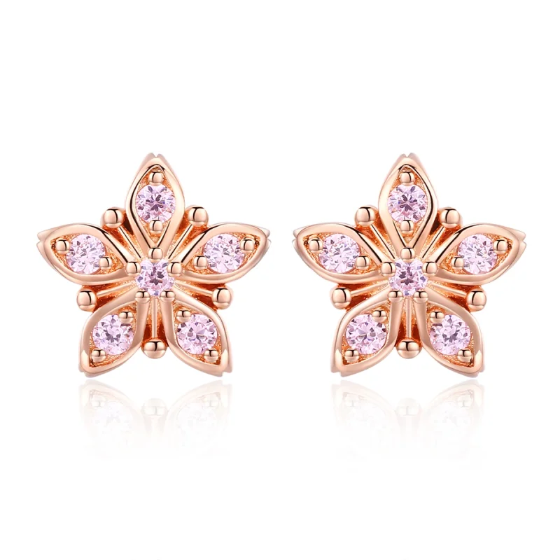 (image for) Pandora Style Rose Gold Pink Daisy Stud Earrings - BSE034 - Product Image