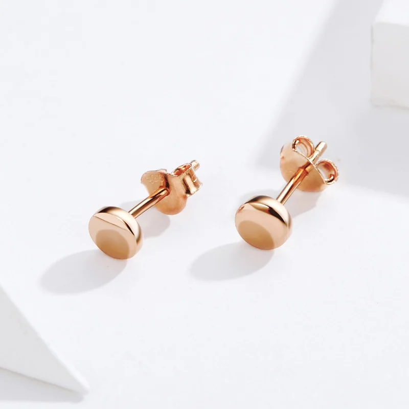 (image for) Pandora Style Rose Gold Simple Bean Stud Earrings - SCE705-C - View 2