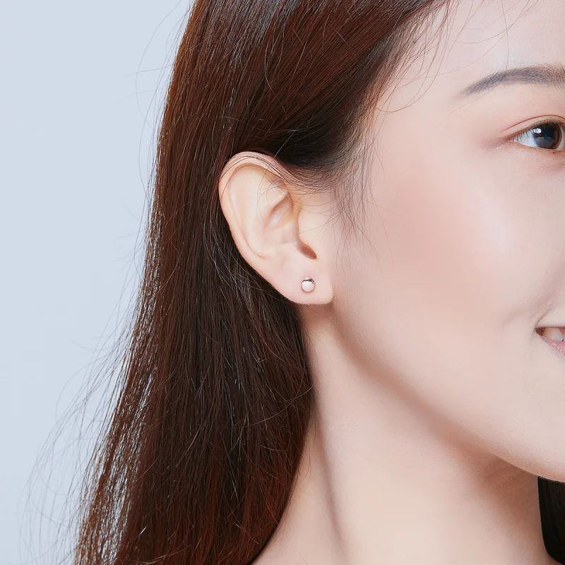 (image for) Pandora Style Rose Gold Simple Bean Stud Earrings - SCE705-C - View 7