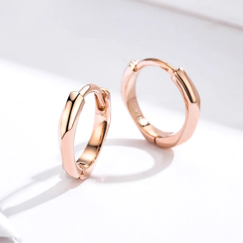 (image for) Pandora Style Rose Gold Simple Hoop Earrings - BSE119 - View 2