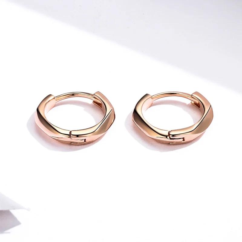 (image for) Pandora Style Rose Gold Simple Hoop Earrings - BSE119 - View 6