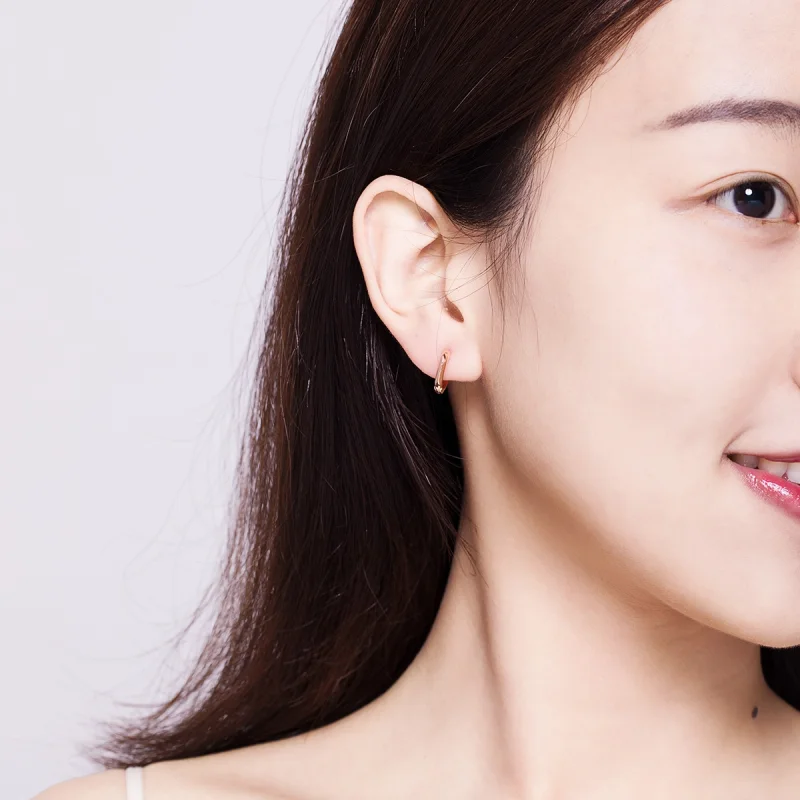 (image for) Pandora Style Rose Gold Simple Hoop Earrings - BSE119 - View 7