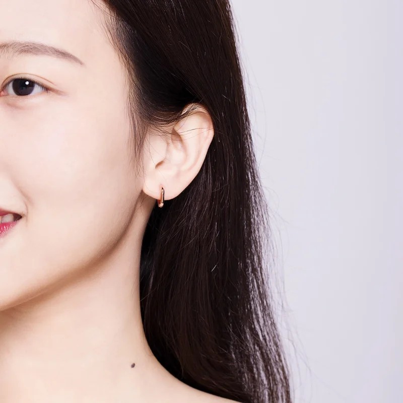 (image for) Pandora Style Rose Gold Simple Hoop Earrings - BSE119 - View 8