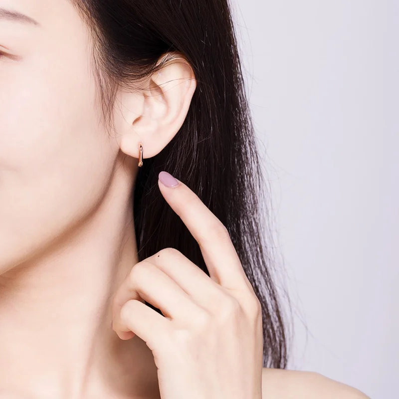 (image for) Pandora Style Rose Gold Simple Hoop Earrings - BSE119 - View 9