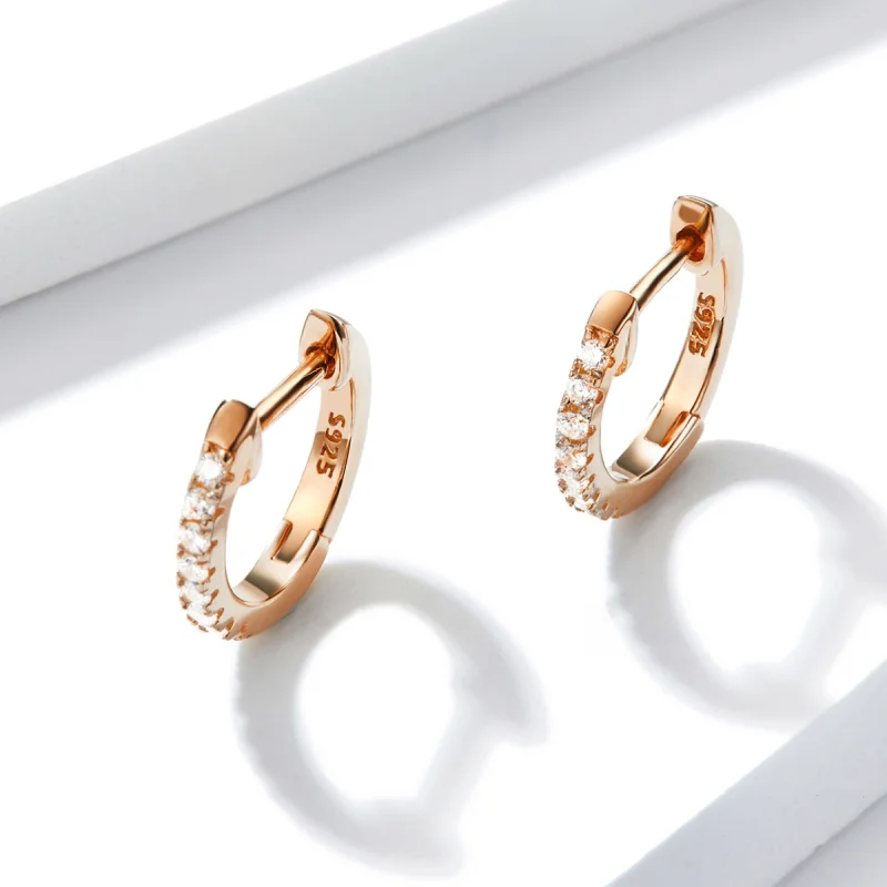 (image for) Pandora Style Rose Gold Small Circle Hoop Earrings - SCE498-C - View 4