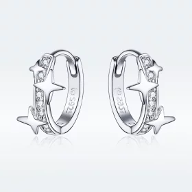 Pandora Style Silver A Star of Wish Hoop Earrings - BSE076 Pandora Style Silver A Star of Wish Hoop Earrings - BSE076