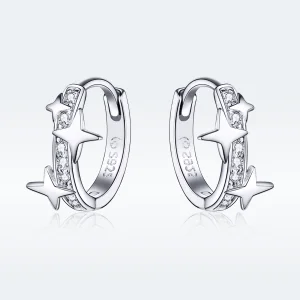 (image for) Pandora Style Silver A Star of Wish Hoop Earrings - BSE076