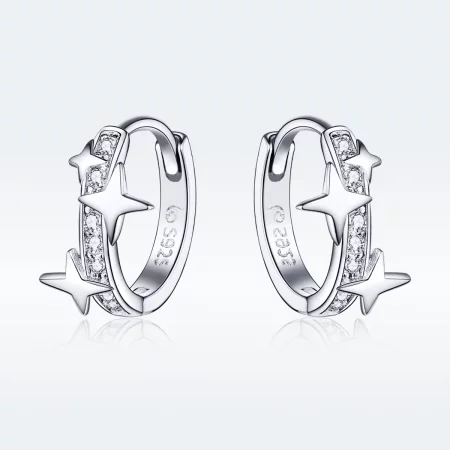 Pandora Style Silver A Star of Wish Hoop Earrings - BSE076