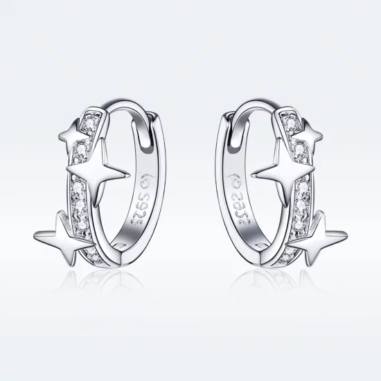 Pandora Style Silver A Star of Wish Hoop Earrings - BSE076