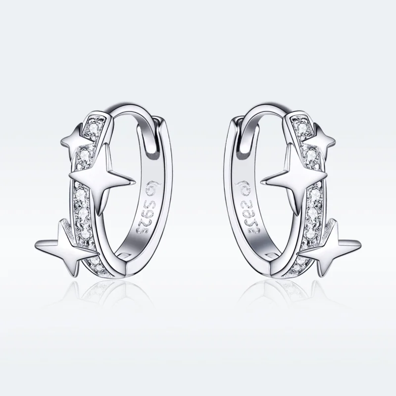 (image for) Pandora Style Silver A Star of Wish Hoop Earrings - BSE076 - Product Image