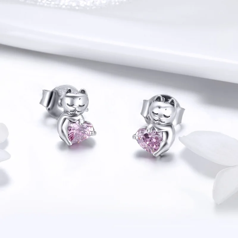 (image for) Pandora Style Silver Adorable Cat Stud Earrings - SCE453 - View 3