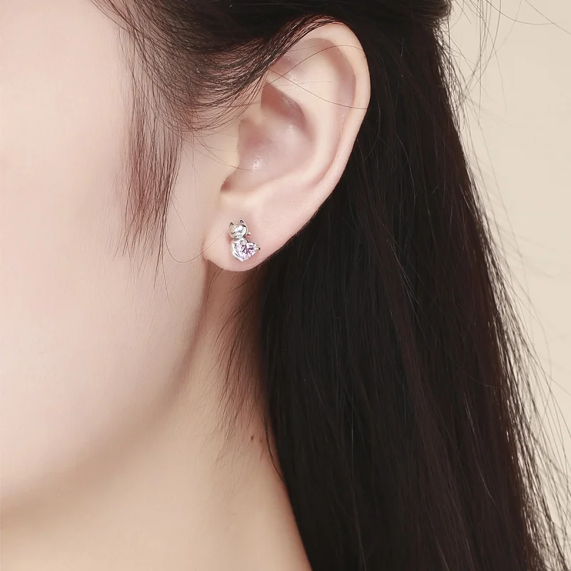 (image for) Pandora Style Silver Adorable Cat Stud Earrings - SCE453 - View 5