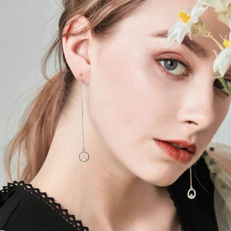 (image for) Pandora Style Silver Always Affectionate Hanging Earrings - SCE080 - View 9