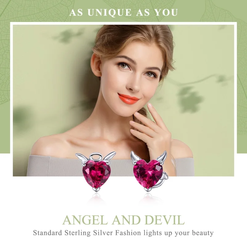 (image for) Pandora Style Silver Angel and Devil Stud Earrings - SCE414 - View 2