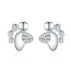 (image for) Pandora Style Silver Anti-Allergy Cute Kitten Footprints Stud Earrings - BSE033