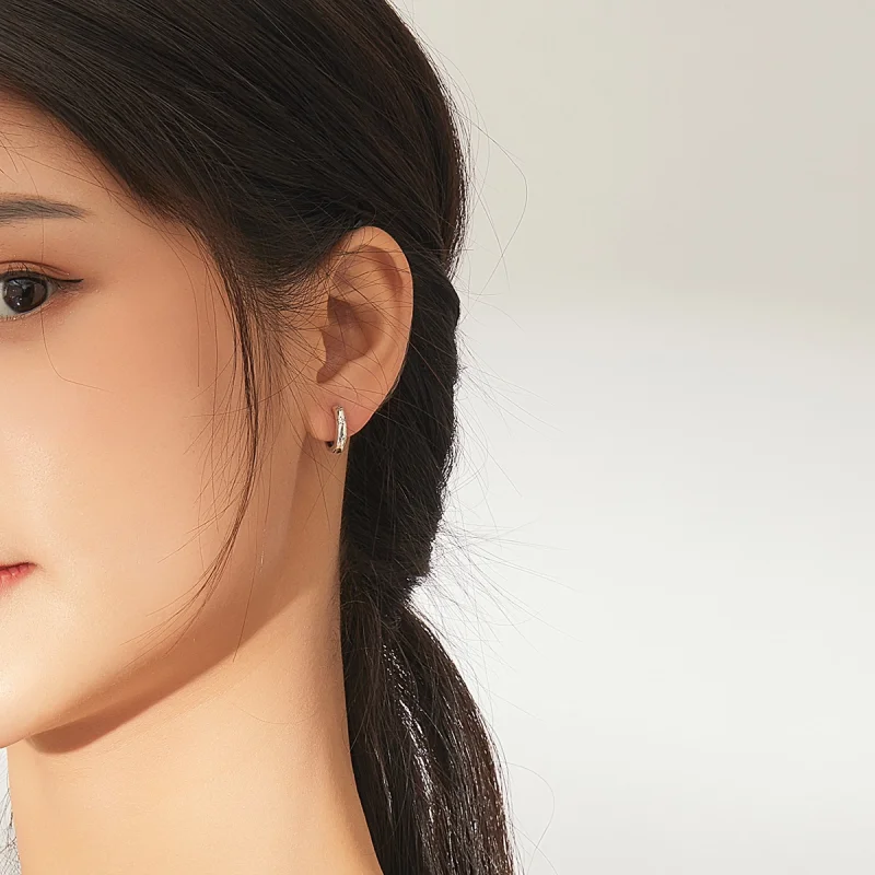 (image for) Pandora Style Silver Anti-Allergy Stars Hoop Earrings - SCE873 - View 5