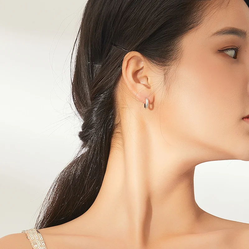 (image for) Pandora Style Silver Anti-Allergy Stars Hoop Earrings - SCE873 - View 7