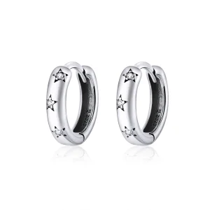 (image for) Pandora Style Silver Anti-Allergy Stars Hoop Earrings - SCE873