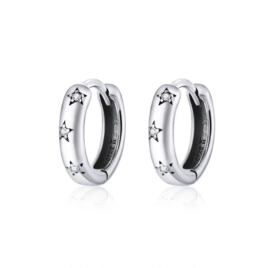 (image for) Pandora Style Silver Anti-Allergy Stars Hoop Earrings - SCE873
