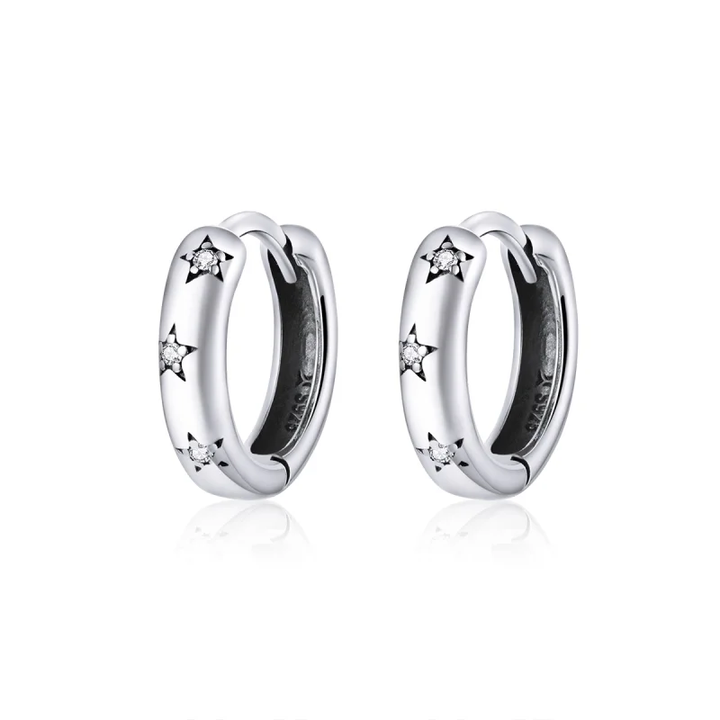 (image for) Pandora Style Silver Anti-Allergy Stars Hoop Earrings - SCE873 - Product Image