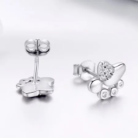 Pandora Style Silver Anti-Allergy Cute Kitten Footprints Stud Earrings - BSE033
